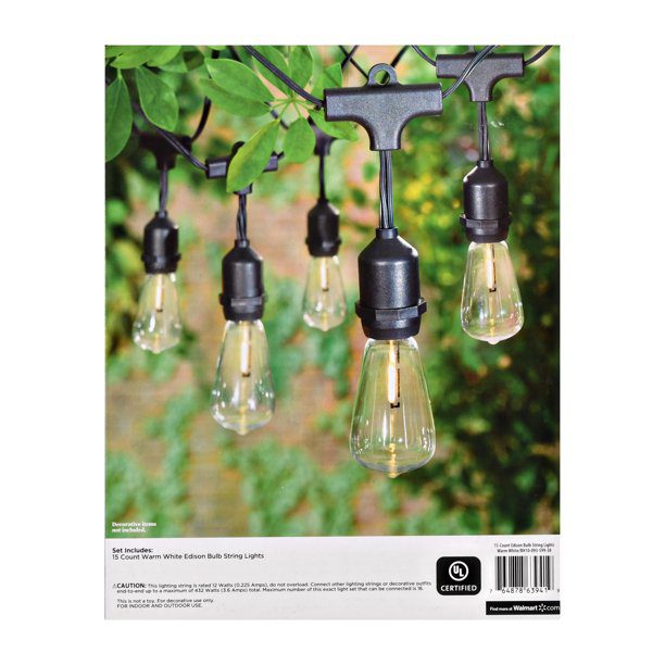 Better Homes & Gardens 15-Count Shatterproof Edison Bulb Outdoor String Lights