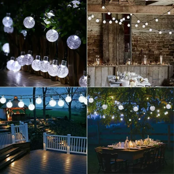 21ft 30LED Solar Fairy Lights Outdoor White Crystal Ball Lights for Home Fence Garden Yard Patio Decorations