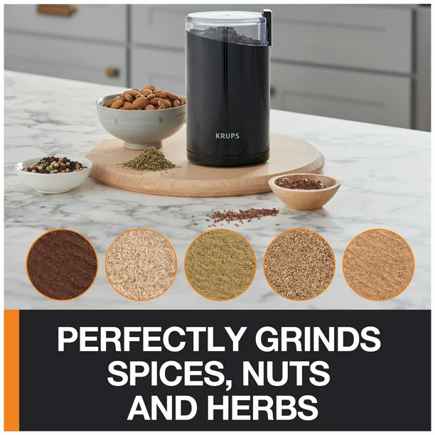 KRUPS Fast Touch Electric Coffee and Spice Grinder With Stainless Steel Blades, Black