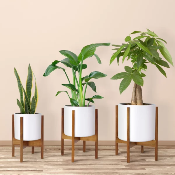 HomGarden Set of 3 Bamboo Plant Stand Set, Modern Adjustable Wooden Flower Pot Holder Brown