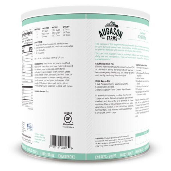 Augason Farms Southwest Chili Mix Certified Gluten Free Emergency Food Storage Everyday Meal Prep No. 10 Can