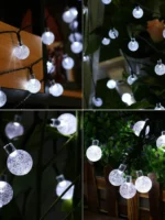 21ft 30LED Solar Fairy Lights Outdoor White Crystal Ball Lights for Home Fence Garden Yard Patio Decorations