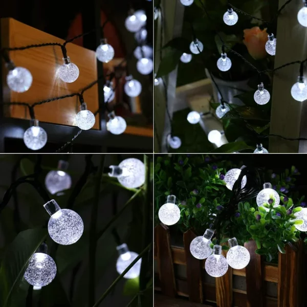 21ft 30LED Solar Fairy Lights Outdoor White Crystal Ball Lights for Home Fence Garden Yard Patio Decorations