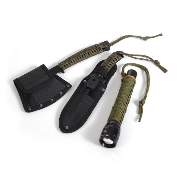 Ozark Trail 6 Piece Paracord Handle Camping Survival Tool Kit with 5" Fixed Knife, 4" Hatchet, 300-Lumen Flashlight and Fire Rod