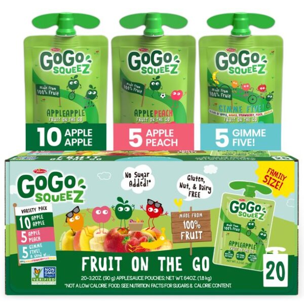 (20 Pack) GoGo Squeez Applesauce Pouch, Variety, 3.2 oz