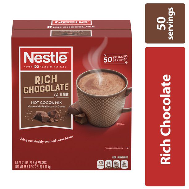 Nestle Hot Cocoa Mix, Rich Chocolate Hot Cocoa, Single Serve Hot Chocolate Packets, 50 Ct