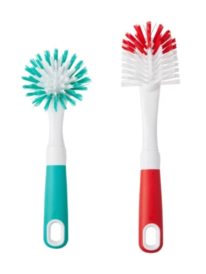 Mainstays 2-Piece Assorted Kitchen Sink Brush Set with Scrapers, Red/Teal