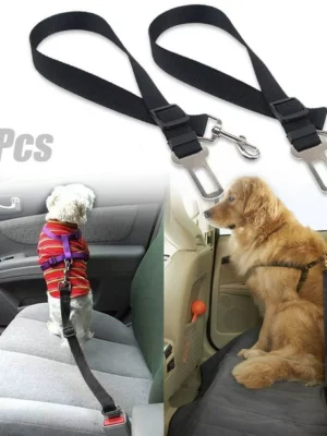 TSV 2 Pcs Adjustable Pet Dog Cat Car Seat Belt Safety Leads Vehicle Seatbelt Harness, Made from Nylon Fabric, Black