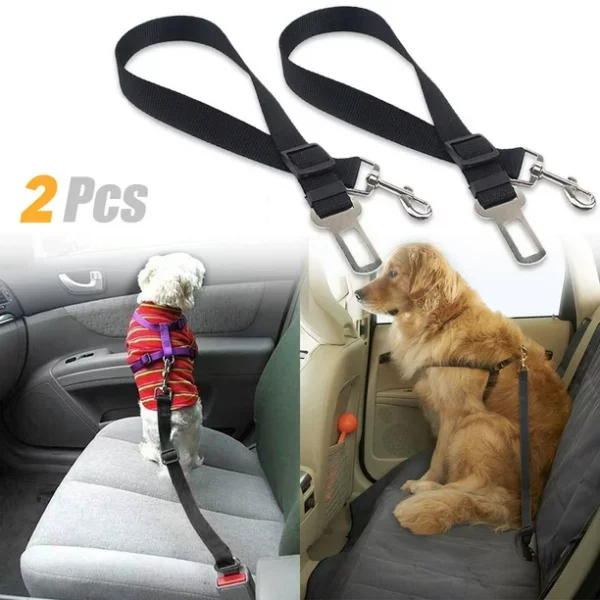 TSV 2 Pcs Adjustable Pet Dog Cat Car Seat Belt Safety Leads Vehicle Seatbelt Harness, Made from Nylon Fabric, Black